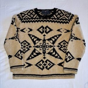 VNT Polo Sport Ralph Lauren 100% Wool Hand Knit Geometric Sweater Skiwear Preppy
